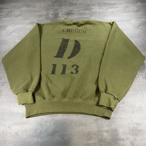 Vintage USMC Sweatshirt Adult Medium Green Stencil Military Army USA 50/50 Blend - Picture 1 of 9